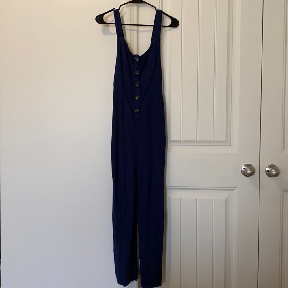 Navy blue buttoned up jumpsuit